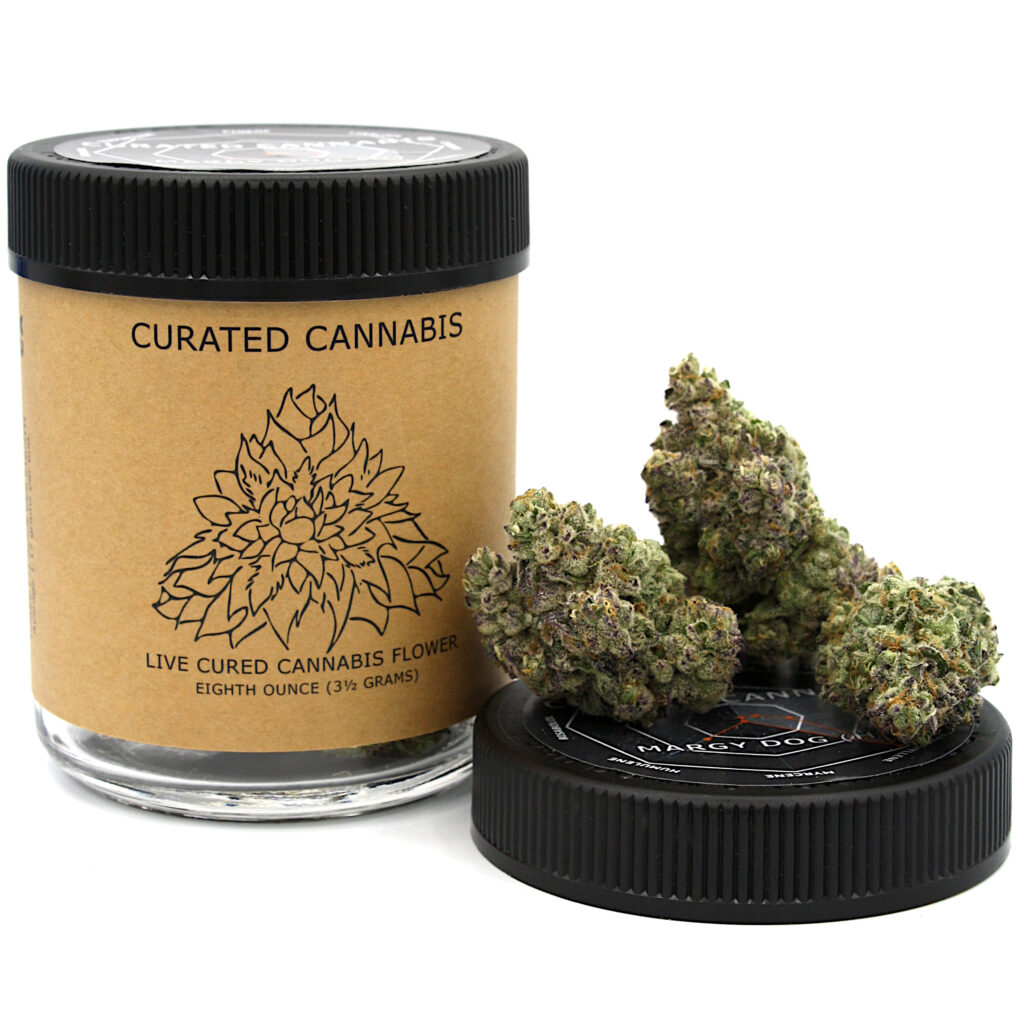 "Margy Dog Live Cured Flower Cultivar Packaging"