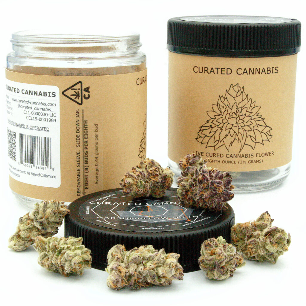 "Marshmallow OG Live Cured Flower Cultivar Packaging"